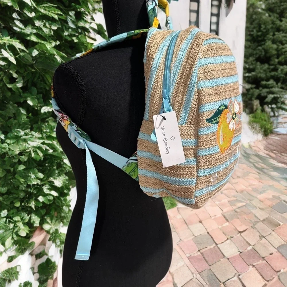 Vera Bradley Small Straw Compact Backpack in Lemon Grove “Squeeze The Day” NWT